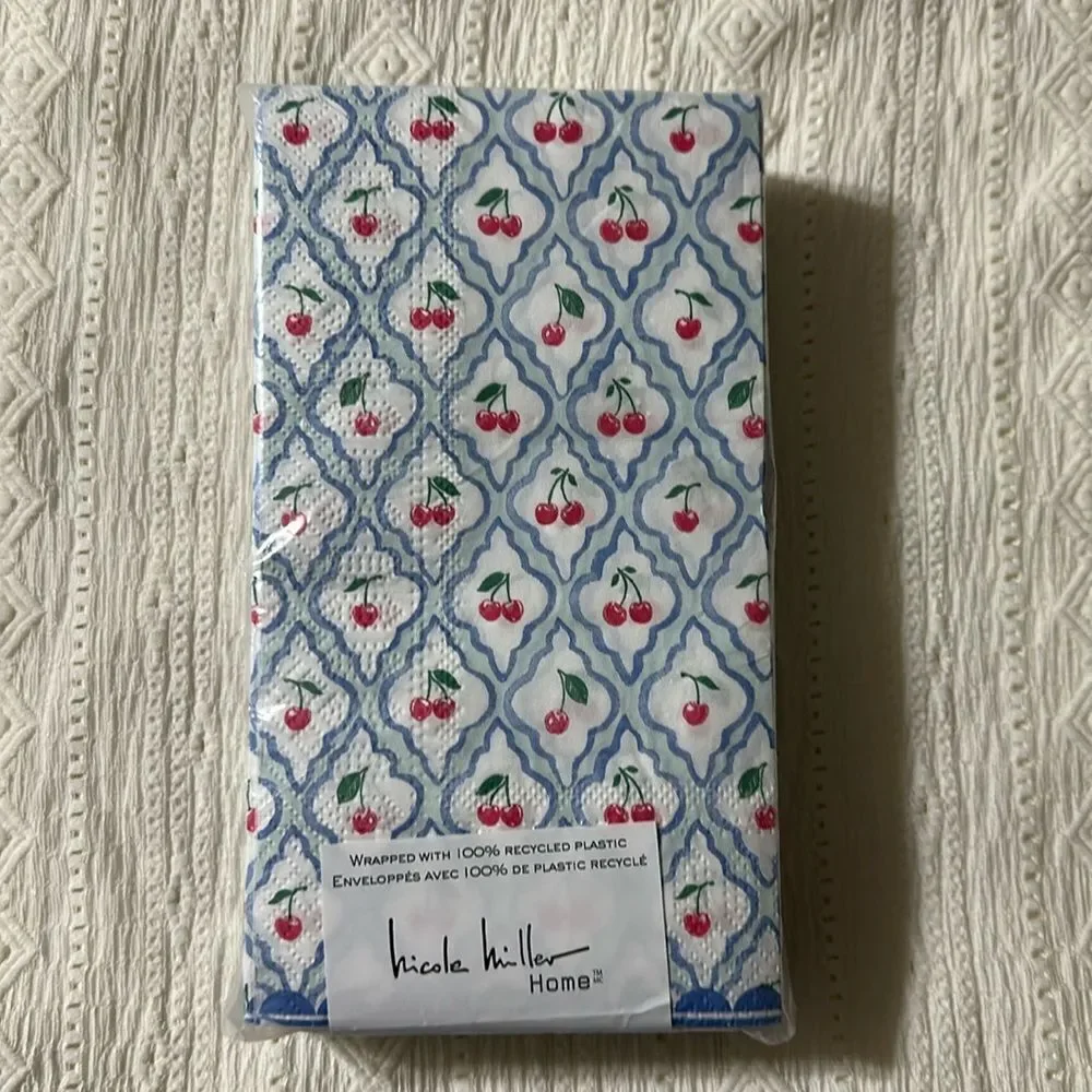 nicole miller Home 40 x 1pk Guest Paper Towel Napkins White Blue Cherry Trellis